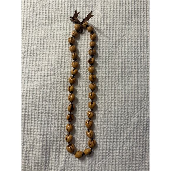 Brown Beige Beaded Long Necklace Bow Tie Tribal Boho Bohemian - Picture 1 of 4